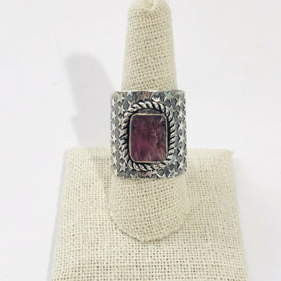 New Tourmaline Alpaca Silver Cigar Band Boho Ring - Picture 1 of 5